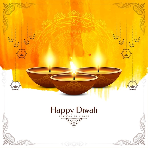 Happy Diwali festival yellow watercolor stylish background design vector