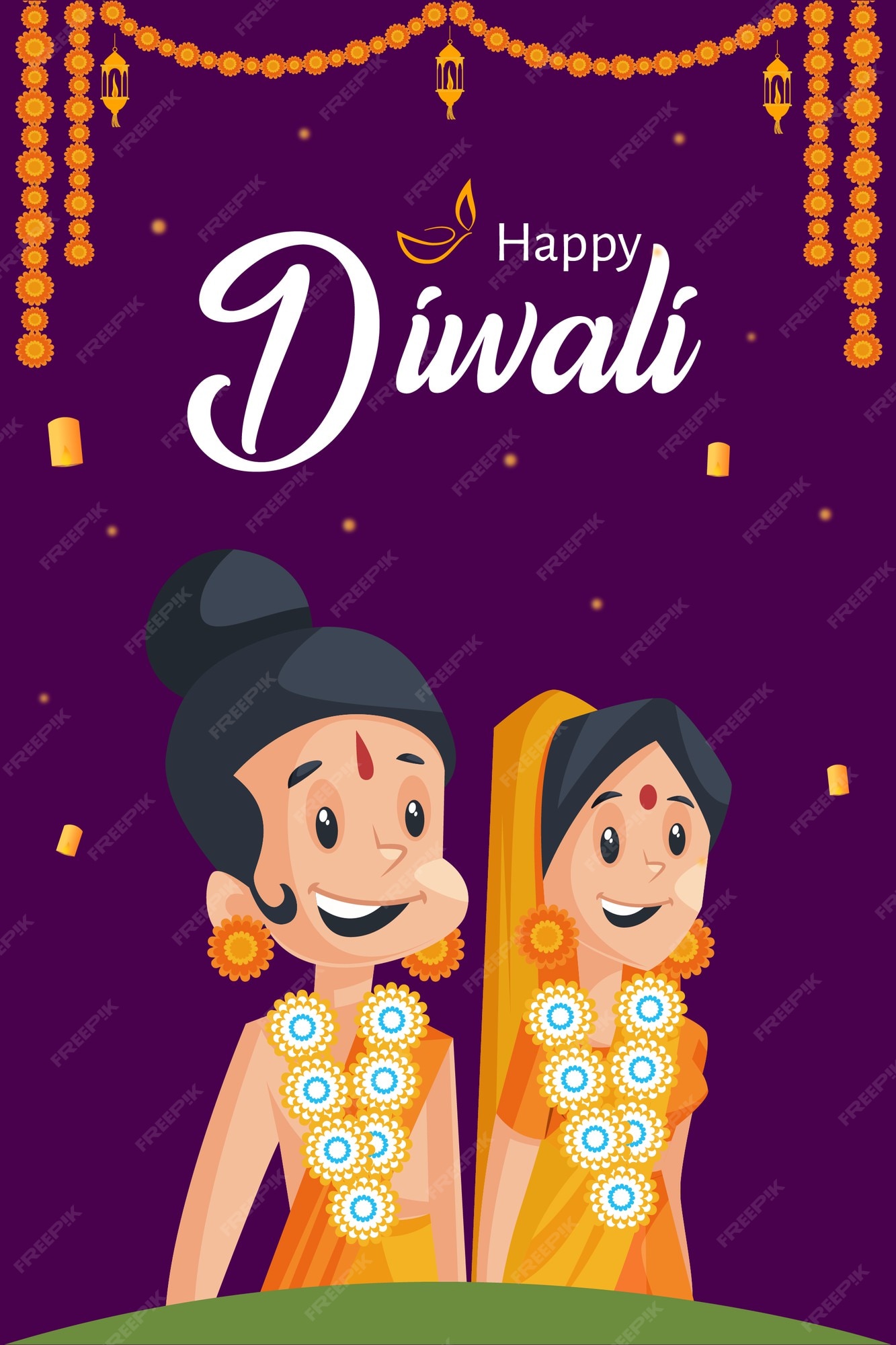Premium Vector | Happy diwali flyer and poster with god rama and goddess  sita
