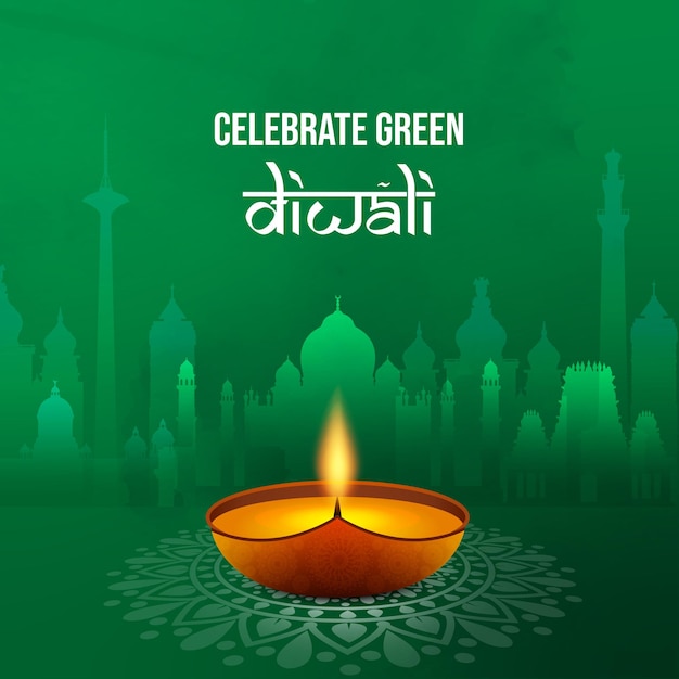 Vettore felice concetto verde diwali per i social media