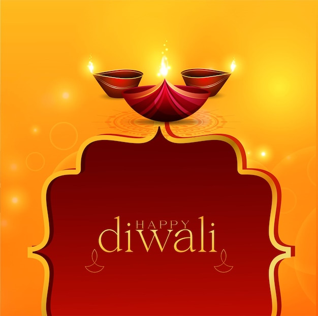 Happy Diwali, greeting card of Diwali festival with stylish beautiful oil lamp and Diwali elements