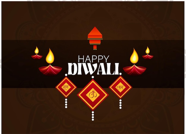 Happy Diwali, greeting card of Diwali festival with stylish beautiful oil lamp and Diwali elements