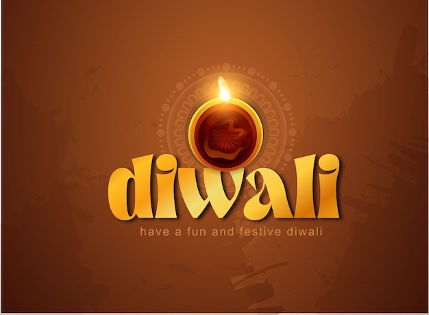 Happy Diwali, greeting card of Diwali festival with stylish beautiful oil lamp and Diwali elements