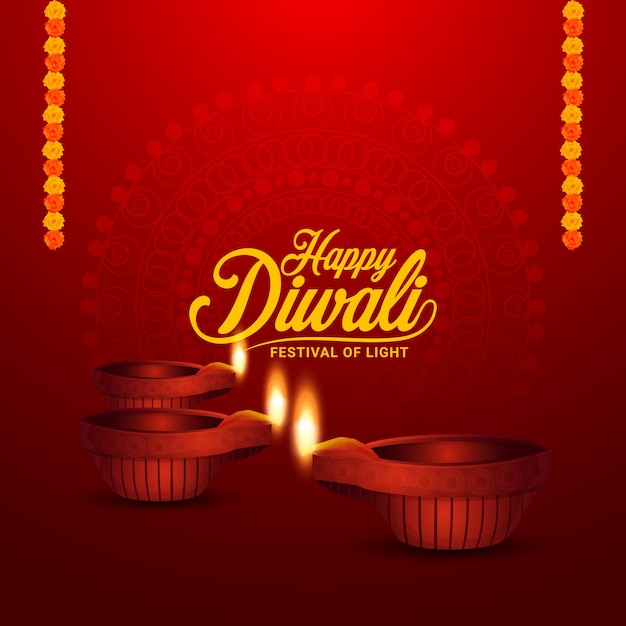 Happy diwali greeting card, festival of india with creative diya and background