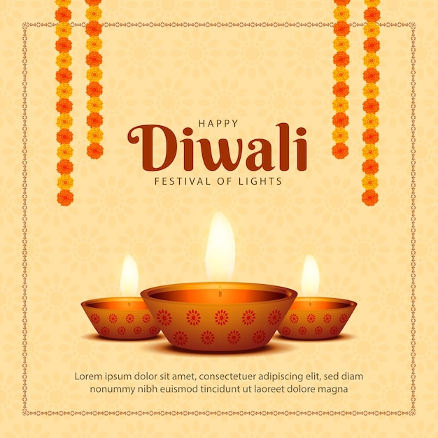 Vector happy diwali greeting card festive celebration background with diyas