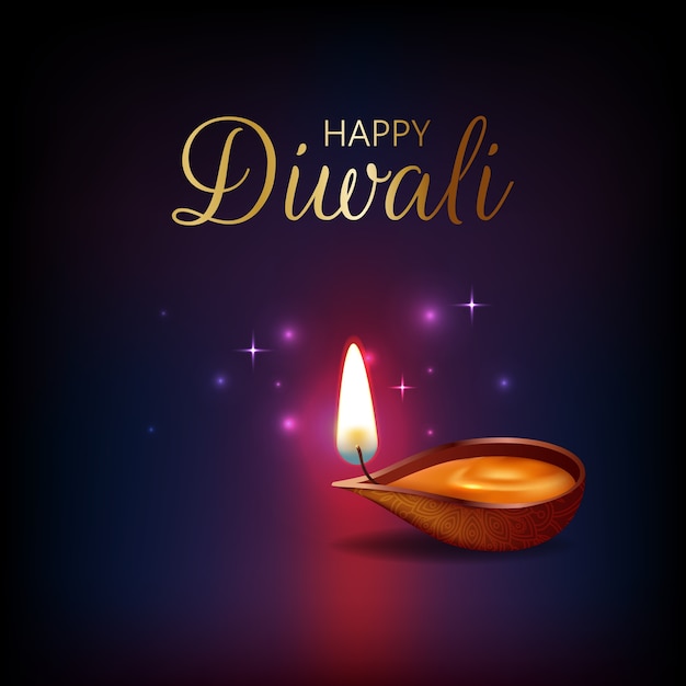 Happy diwali greeting card. hindu festival of light. beautiful elegant candle burn.