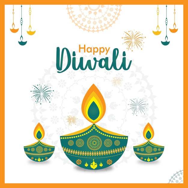 Happy Diwali Greeting Card Lighting Festival Indian Festival