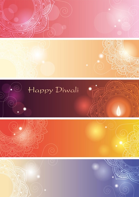 Happy Diwali Greeting Card Set Isolated On A White Background