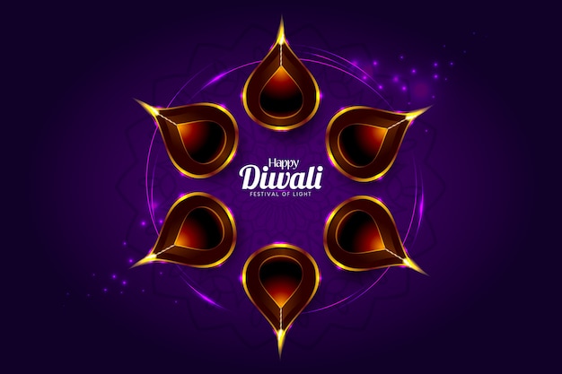 Vector happy diwali greeting card with a dark purple background