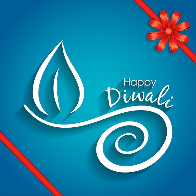 Happy diwali greeting card with intricate calligraphy and diwali lamp