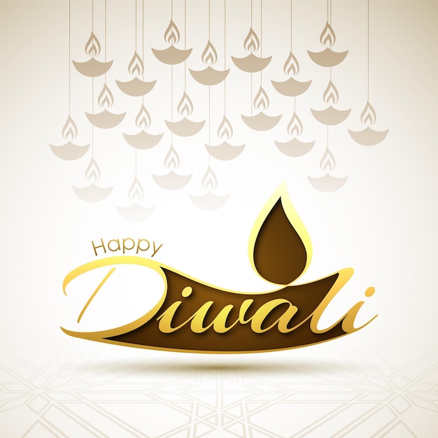 Happy Diwali greeting card with intricate calligraphy and Diwali lamp