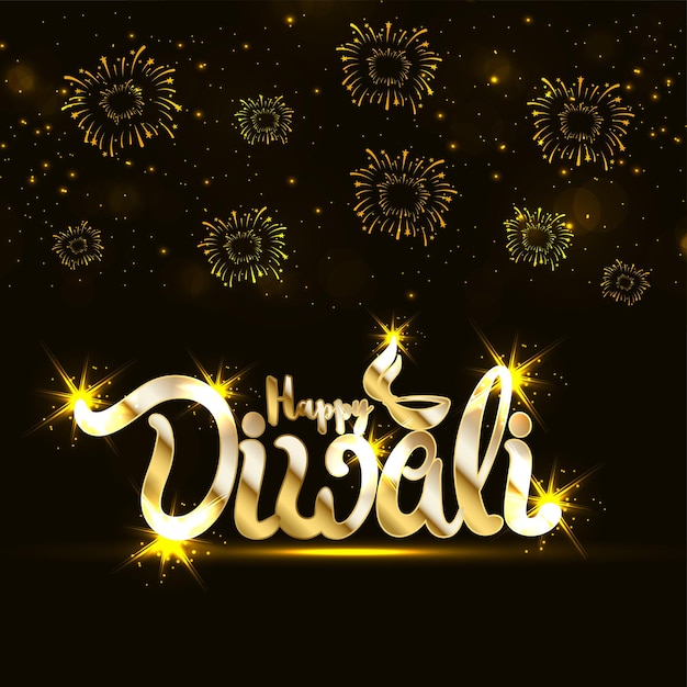 Happy Diwali greeting card with intricate calligraphy and Diwali lamp