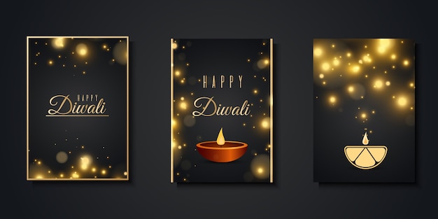 Happy diwali поздравительные открытки роскошная коллекция шаблонов приглашений на праздничный фестиваль индийских огней.