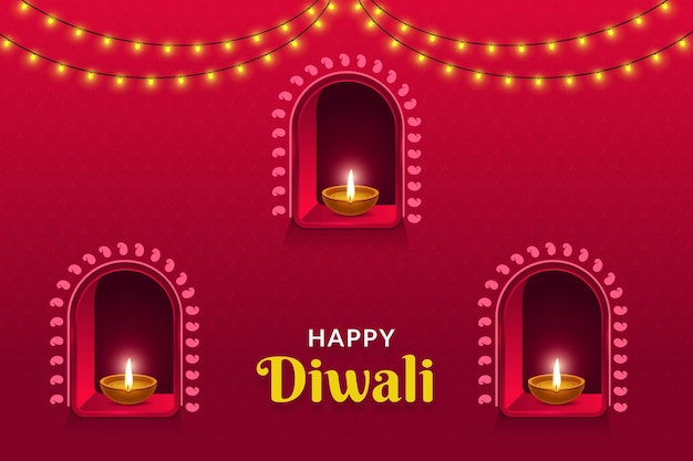 Happy Diwali Greeting with Diya decoration and Diwali lighting