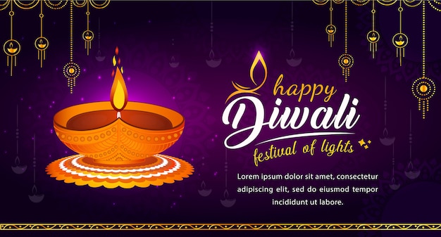 Happy Diwali Hindu festival banner, festival of lights illustration background