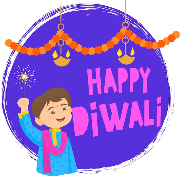 Illustrazione indù di happy diwali con fuochi d'artificio sullo sfondo del festival della luce dell'india