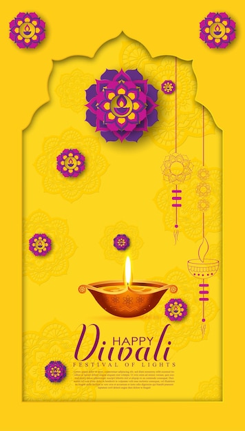 Vector happy diwali, holiday background for light festival of india.