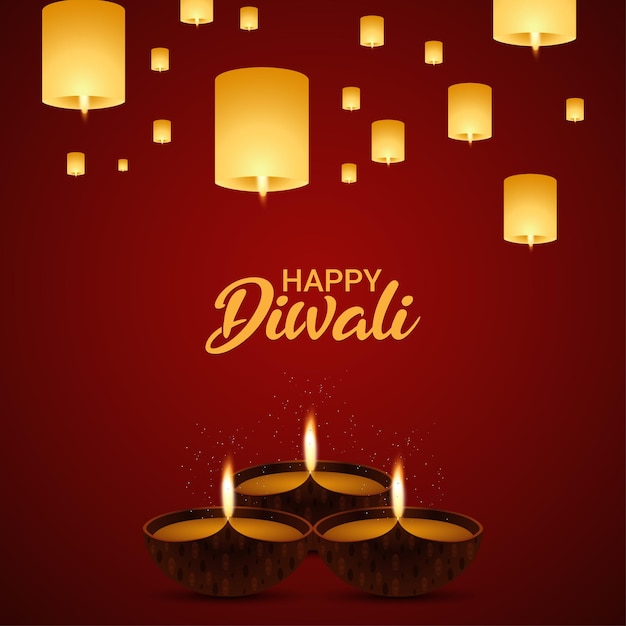 Felice vacanza diwali illustrazione vettoriale con lampada diwali e olio vettoriale diya