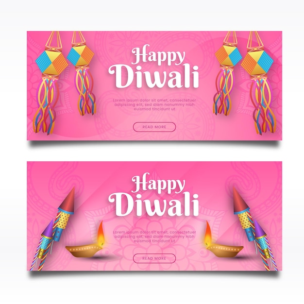 Happy diwali horizontal banners template