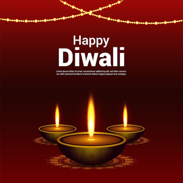 Happy diwali indian destival celebration greeting card with creative diwali diya