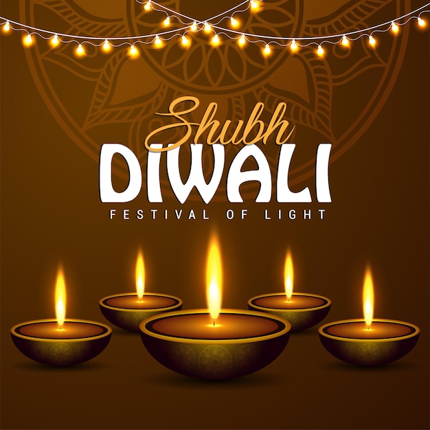 Disegno felice dell'invito di festival indiano di diwali con la lampada a olio di diya di diwali di vettore