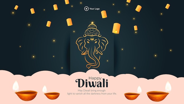 Happy Diwali Indian festival landscape banner design template