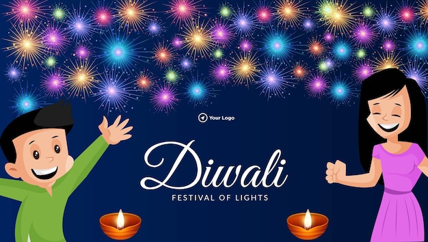 Modello di progettazione dell'insegna del paesaggio del festival indiano felice di diwali