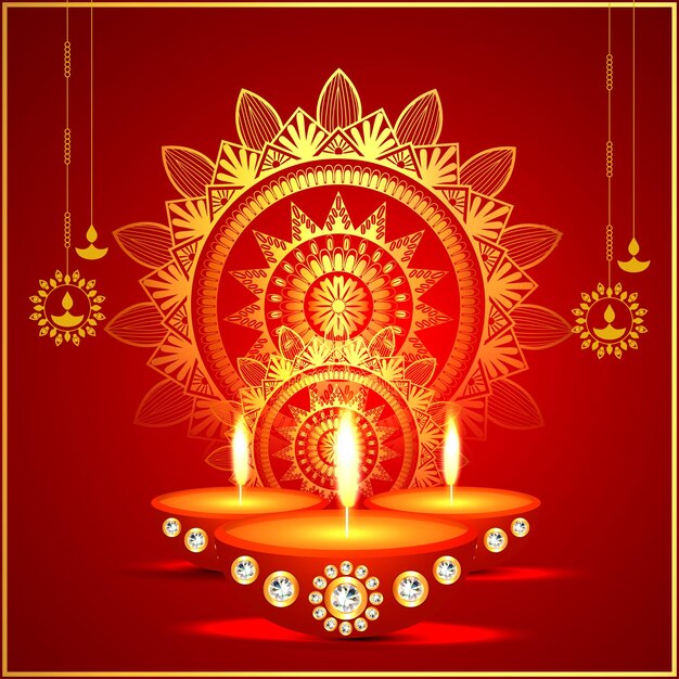 Happy diwali indian religious festival of light celebration greeting card