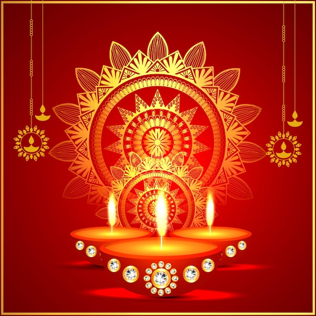 光のお祝いグリーティングカードの幸せなディワリインドの宗教祭