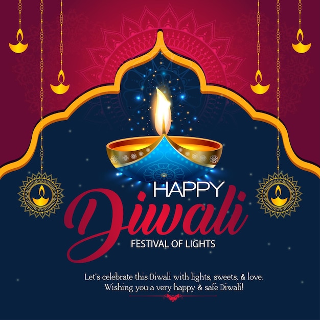 Happy Diwali is de vreugdevolle viering van het Hindoe Lichtfestival, gemarkeerd door levendige lampen