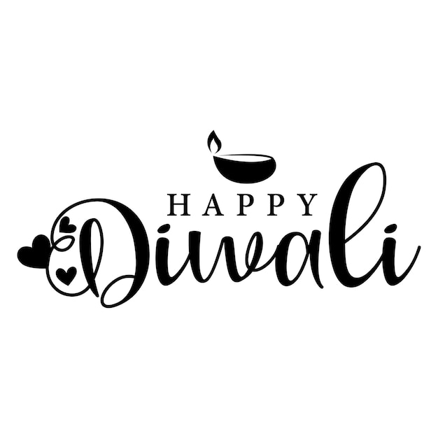 Scritta happy diwali con illustrazione vettoriale diwali diya