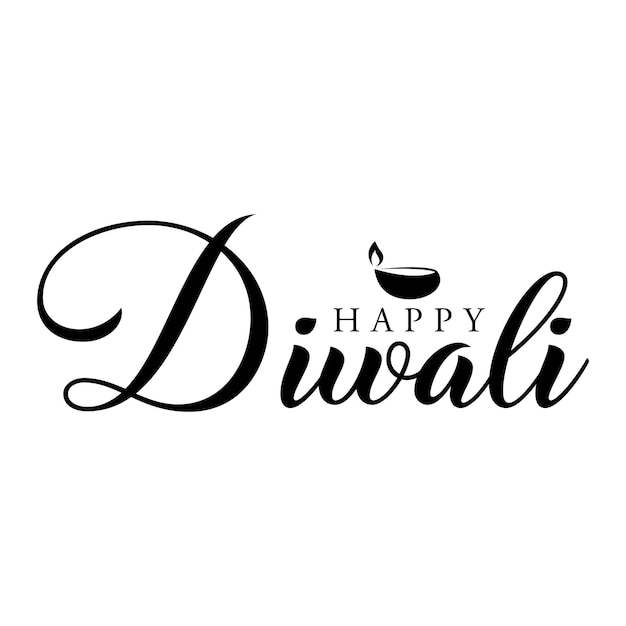 Scritta happy diwali con illustrazione vettoriale diwali diya