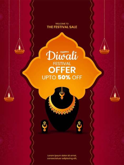 Poster di banner di vendita happy diwali e illustrazione vettoriale dell'intestazione del sito web