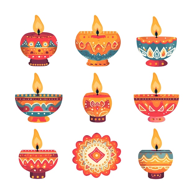 Happy Diwali oil lamp set design