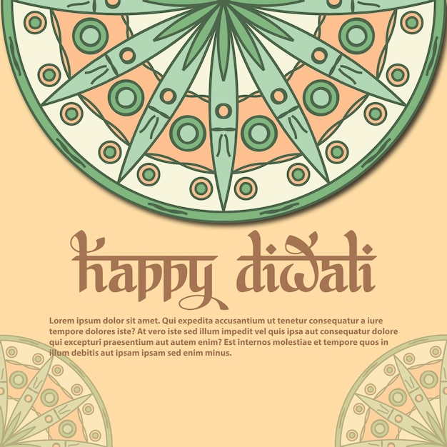 Felice diwali ornamentale indiano mandala stile arte illustrazione vettoriale