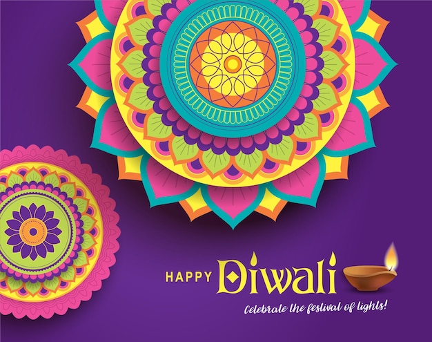 happy diwali poster with a cute little indian girl celebrating diwali festival and typography design