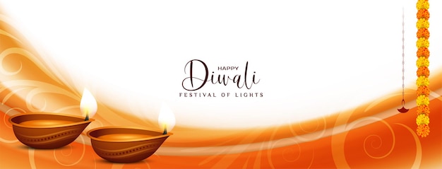 Happy diwali religious indian festival banner design with lamp