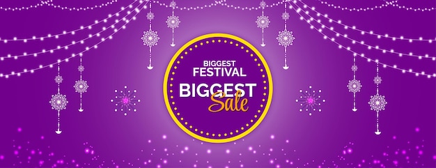 Happy Diwali sale purple background with light decoration and mandala social media new banner