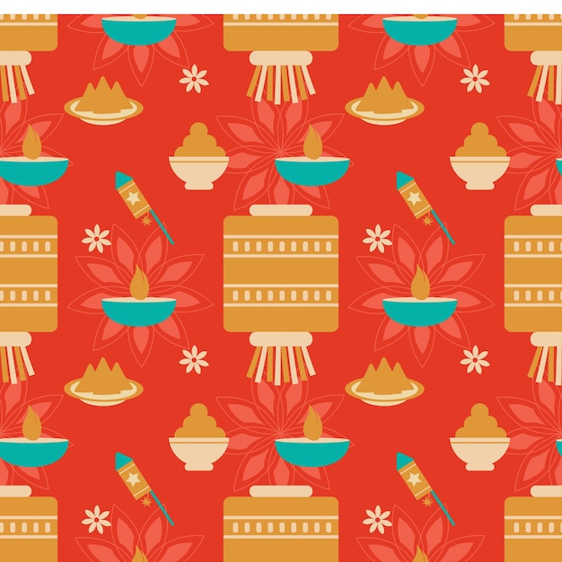 Happy Diwali Seamless Pattern Illustration with Light Festival of India Ornament Design Template