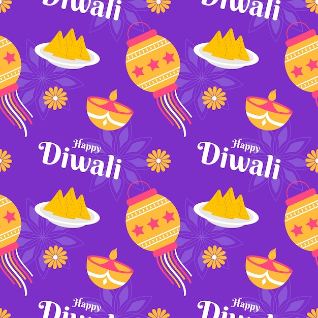 Happy Diwali Seamless Pattern Illustration with Light Festival of India Ornament Design Template