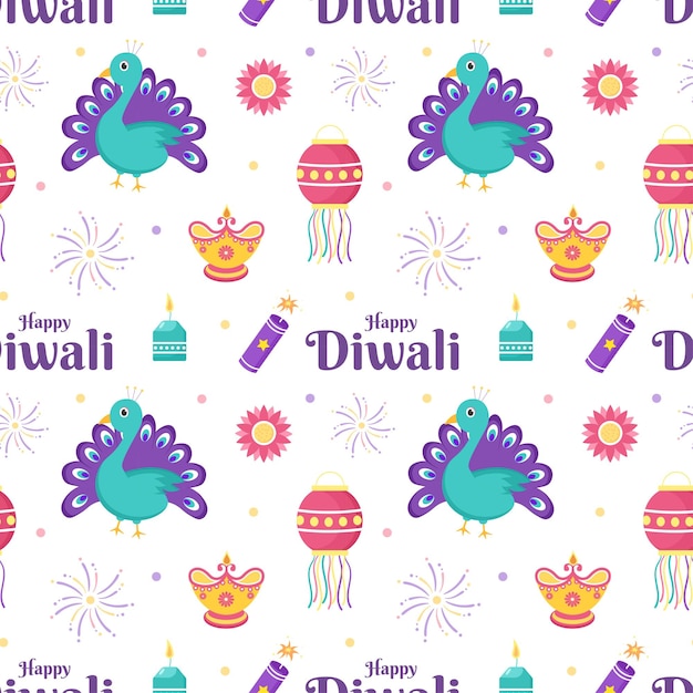 Vector happy diwali seamless pattern illustration with light festival of india ornament design