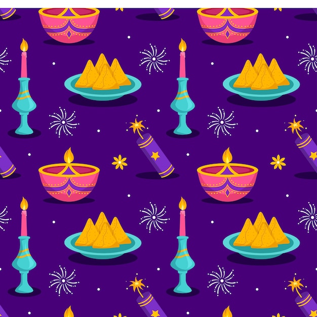 インドの光祭りの飾りデザインとハッピーディワリ祭のシームレスなパターン図