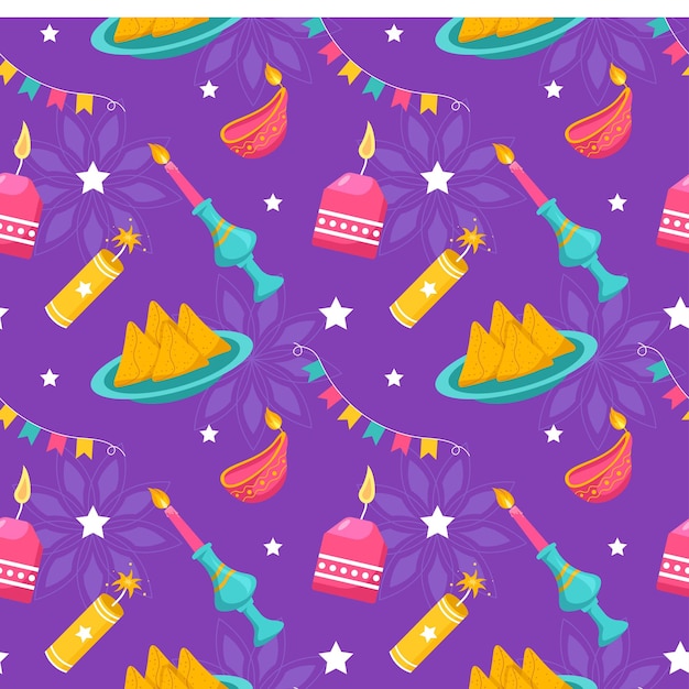 Happy Diwali Seamless Pattern Illustration with Light Festival of India Ornament Design