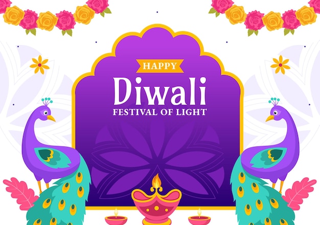 Happy diwali social media background flat cartoon hand drawn templates illustration