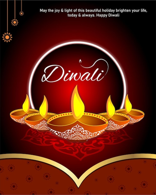 Modello di diwali felice con poster del festival indù diya