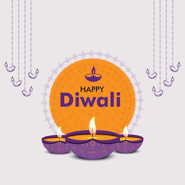 happy diwali Three beautiful diya festival
