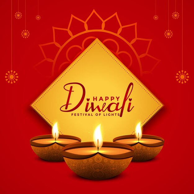 Happy diwali traditional indian diya oil lamp celebration background.