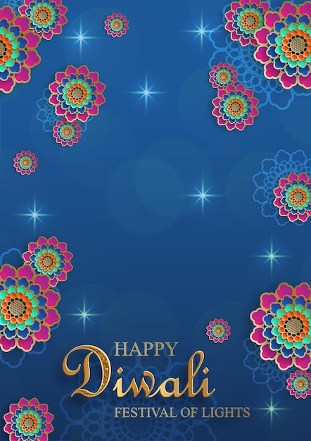 Vector happy diwali vector illustration festive diwali and deepawali card the indian festival of lights on blue color background