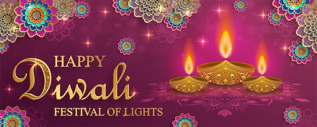 Happy Diwali vector illustration Festive Diwali and Deepawali card The Indian festival of lights