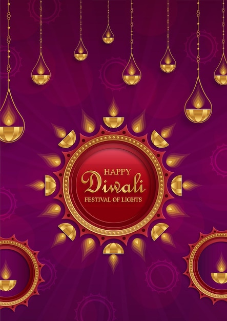Happy Diwali vector illustration Festive Diwali and Deepawali card The Indian festival of lights