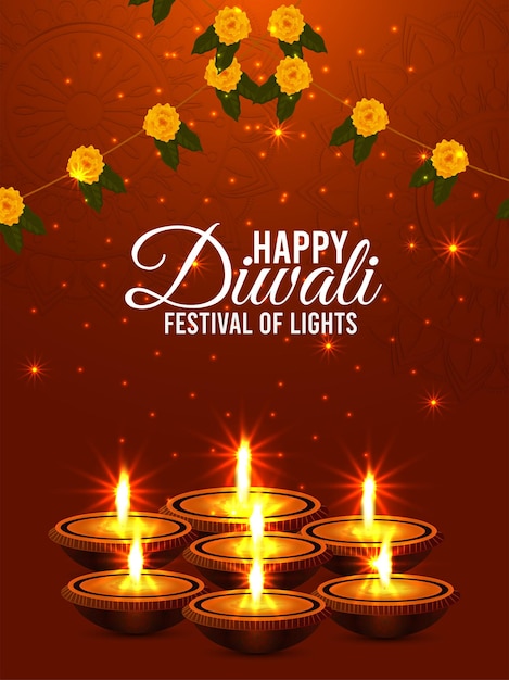 Happy diwali viering flyer met diwali olie diya